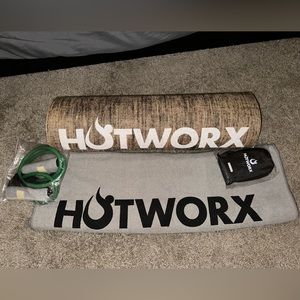 hotworx yoga mat, towel, and workout bands